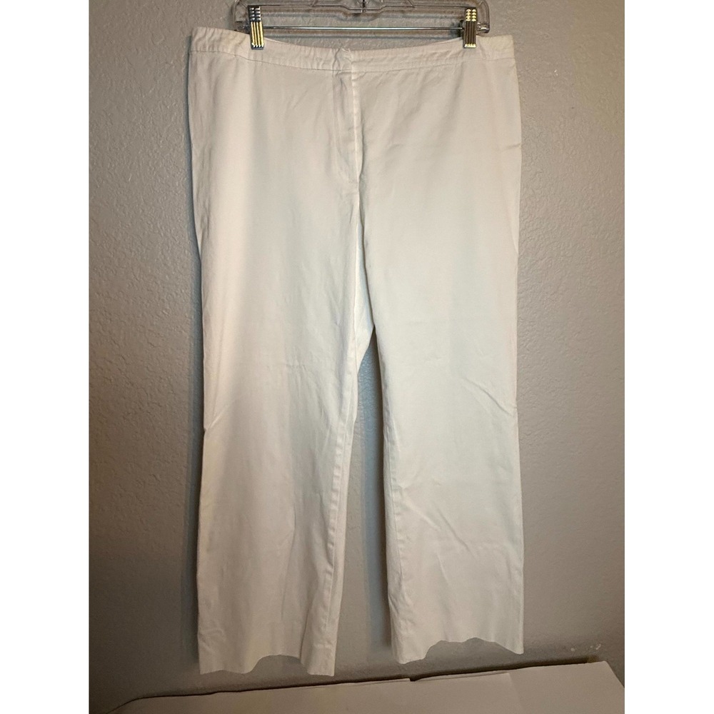 Escada Pants Womens 44 White Cotton Stretch High‎ Rise Flat Front Straight Leg